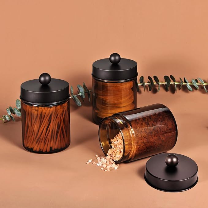 Amber Glass Qtip Holder, Apothecary Jars - Image 3