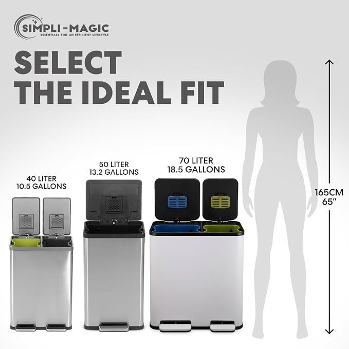 Simpli-Magic 70 Liter / 18.5 Gallon Rectangular Hands-Free Dual Compartment - Image 4