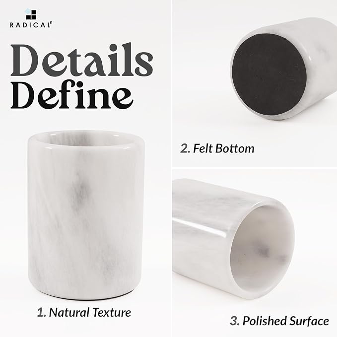 Radicaln Marble Utensil Holder 6.5" Inches White Handmade Spoon Holder - Image 5