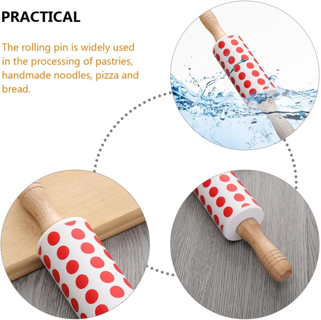 2pcs Silicone Wooden Handle Rolling Pin for Dough Baking