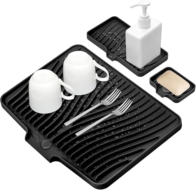 Silicone Dish Drying Mat for Kitchen Counter, Dish Drying Pad, Non-Slip Drain by COPLIB