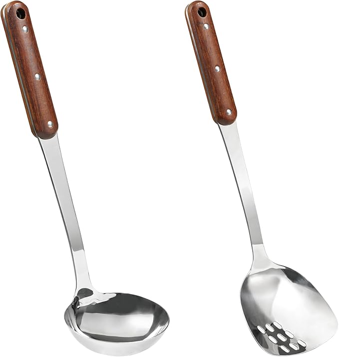 FJNATINH Stainless Steel Wok Spatula and Ladle Tool, Mirror Polished Cooking by HOMEKITCHENTOOL
