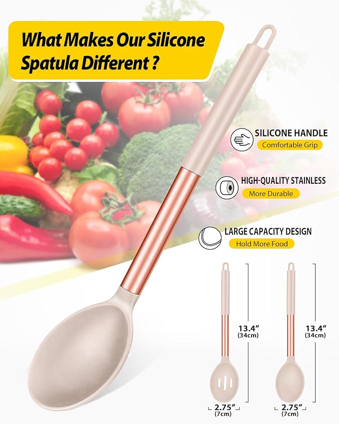 Pack of 2 Large Silicone Cooking Spoons, Non Stick Solid Basting Spoon - Image 2