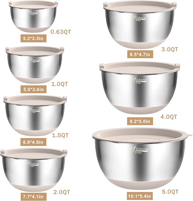 Wildone Mixing Bowls with Airtight Lids, with 3 Grater Attachments, Scale Mark - Image 7