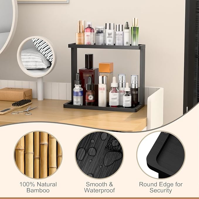 PEKER Bamboo Bathroom Organizer Countertop – Small Vanity Storage Shelf - Image 6