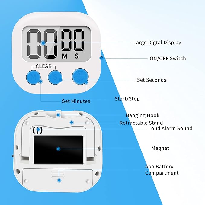 6 Pack Small Digital Kitchen Timer Magnetic Back and ON/Off Switch, Minute - Image 3