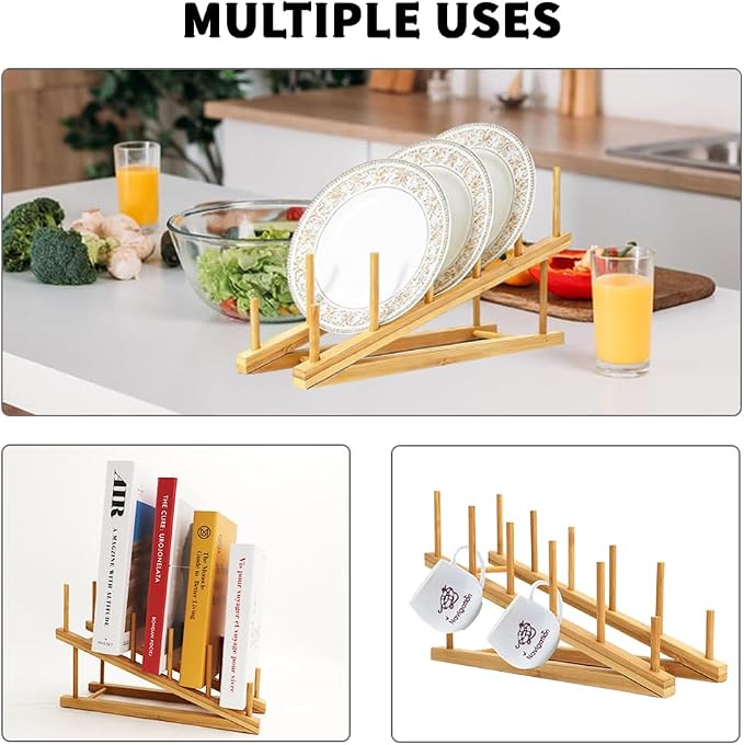 2 PCS Wooden Dish Rack Bamboo Drying Rack Stand Pot Lid Holder Kitchen Cabinet - Image 4