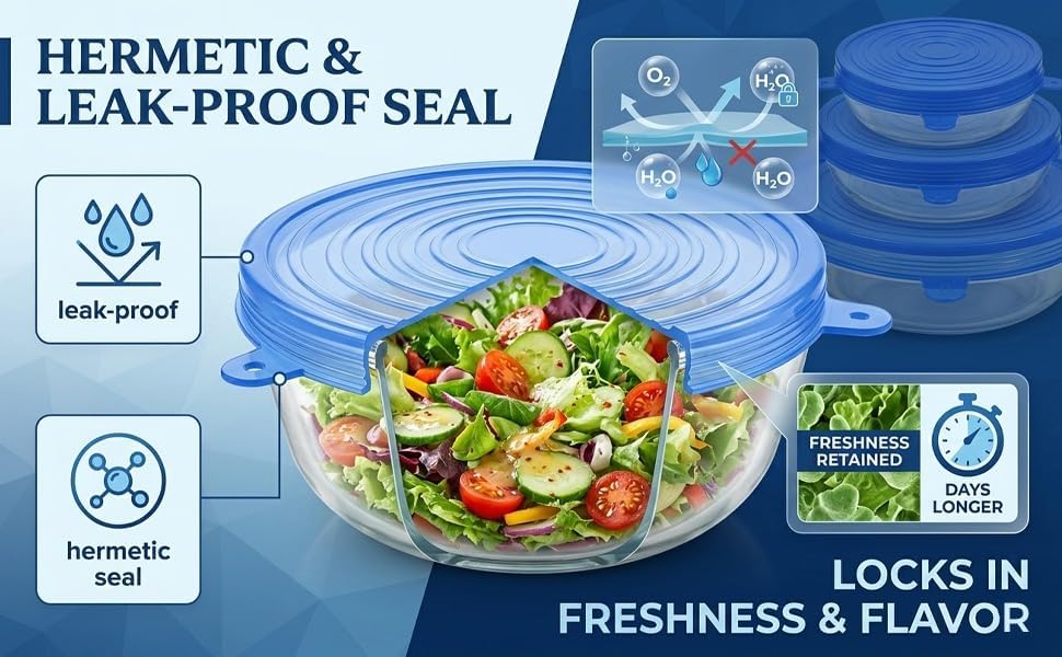 Silicone Food Storage Lids, Blue, Pack of 6