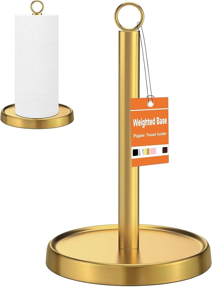 Gold Paper Towel Holder Countertop, Stainless Steel, Weighted Base, Paper Towel by Awarmhome