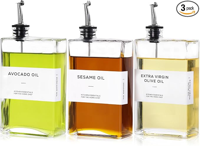 Olive Oil Dispenser Bottle for Kitchen, 3 Pack Glass Oil and Vinegar Dispenser by MIWUYI