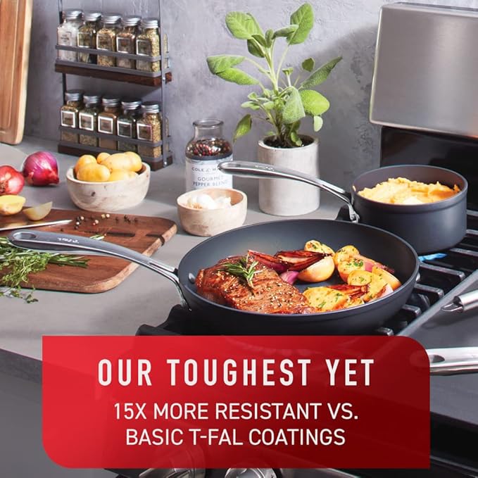 T-fal Platinum Hard Anodized Nonstick Cookware Set 12 Piece Oven Broiler Safe - Image 3