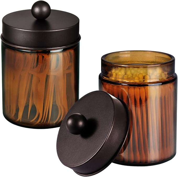 Amolliar Amber Glass Qtip Holder, Apothecary Jars by Amolliar
