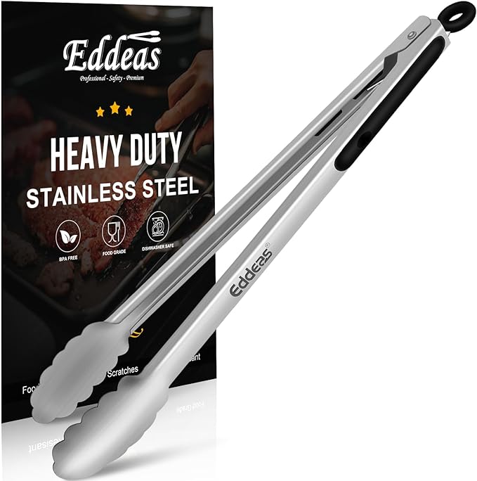 Eddeas Grill Tongs, 17 Inch Extra Long BBQ Tongs, Heat Resistant 600 Degrees by Eddeas