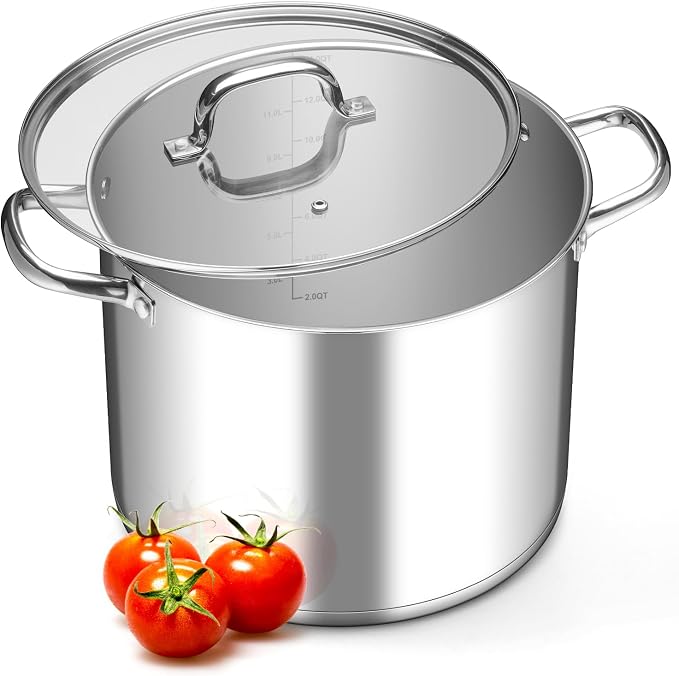 Leonyo 14 Quart Stock Pot with Lid, Stainless Steel StockPot with Lid, Tri-ply by Leonyo