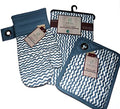 Mabelle Blue Zigzag Design Kitchen Linen 3 Piece Gift Set Pocket