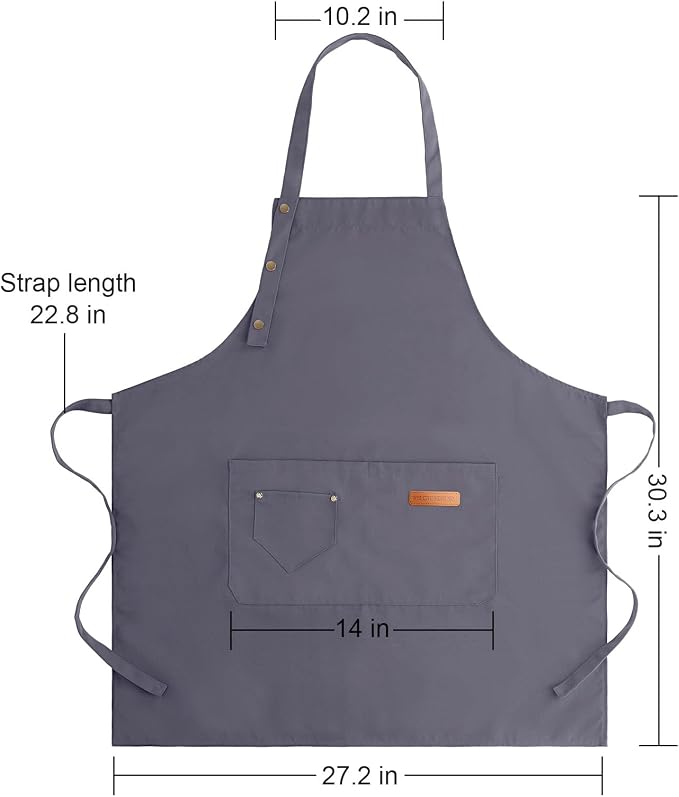 Apron for Men Women with Adjustable Straps and Large Pockets, Canvas Cotton - Image 6