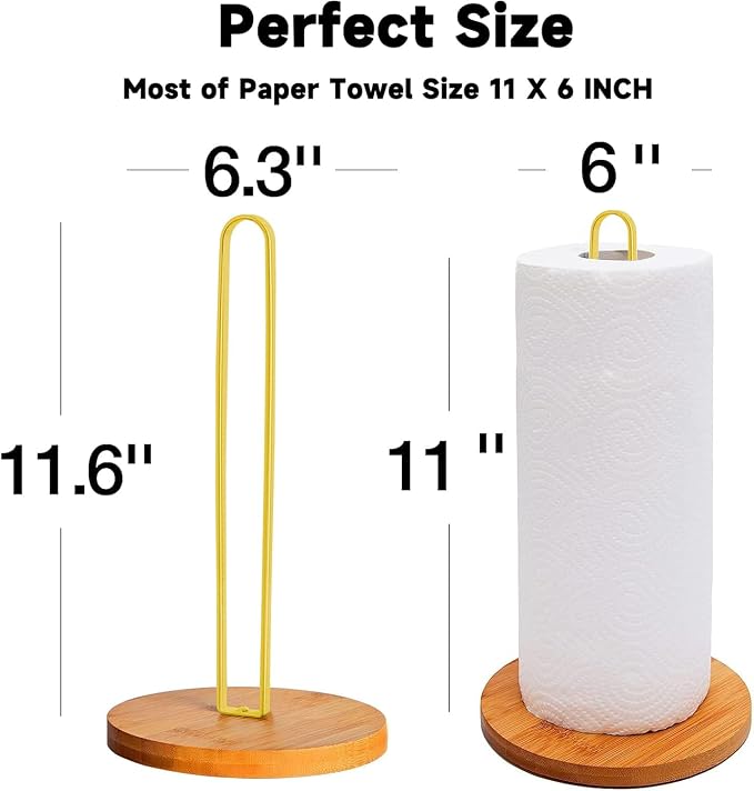 TONLEA Wooden Paper Towel Holder Countertop, Kitchen-Towel-Holder FreeStanding - Image 2