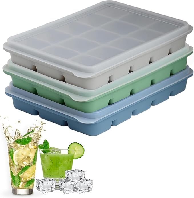 Ice Cube Trays Set of 3, Easy Release 15 Flexible Silicone Ice Cube Molds by LYQOQYL