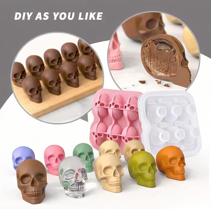 Skull Ice Cube Mold, 6-Cavity Silicone Ice Tray - Image 4