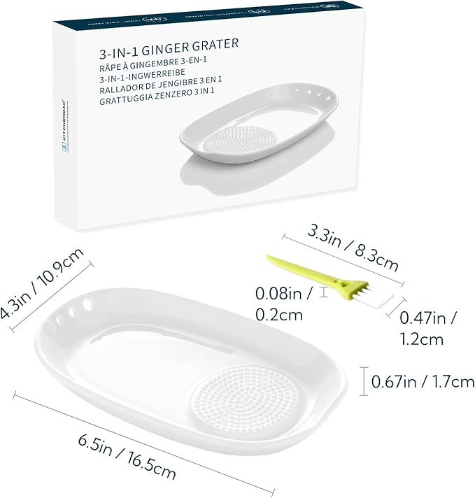 KITCHENDAO 3 in 1 Porcelain Ginger Grater Tool Spoon Rest Herb Stripper - Image 2