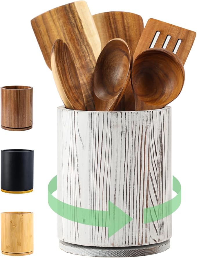 Wooden Utensil Holder, 360°Rotating 7.3'' Large Utensil Holder by Unknown
