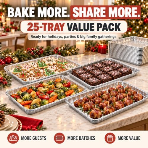 25 Pack Disposable Cookie Sheets, 16.1 x 10.2 Inch Aluminum Baking