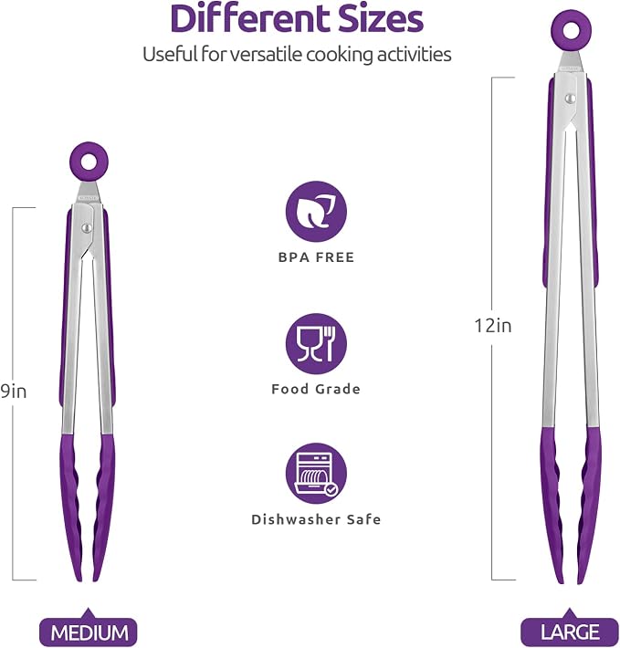 600ºF Heat Resistant Kitchen Tongs: U-Taste 9+12 inch Silicone Cooking Tong Set - Image 2