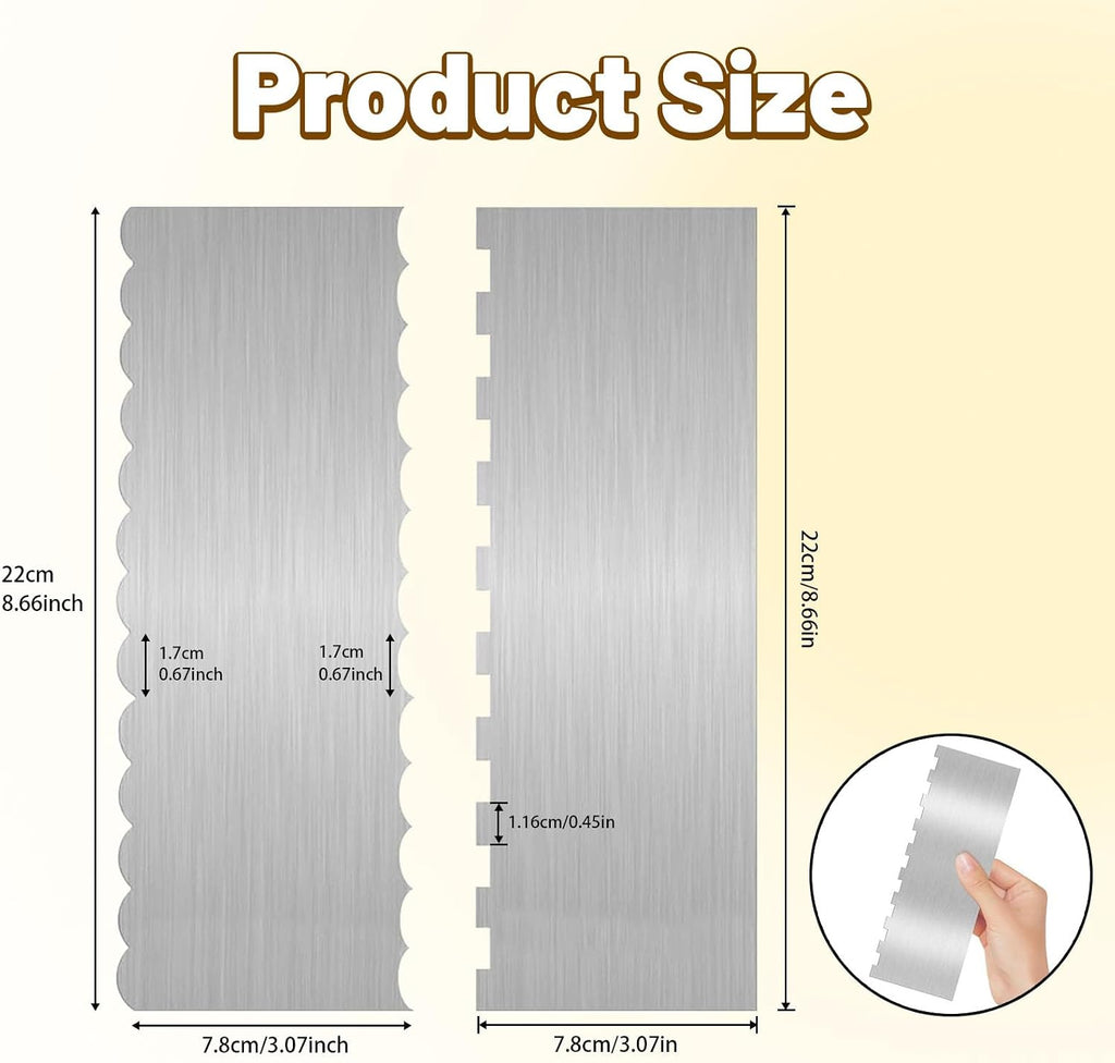 2 Pieces 8.7 Inche Stainless Steel Cake Scraper Double Sided Patterned