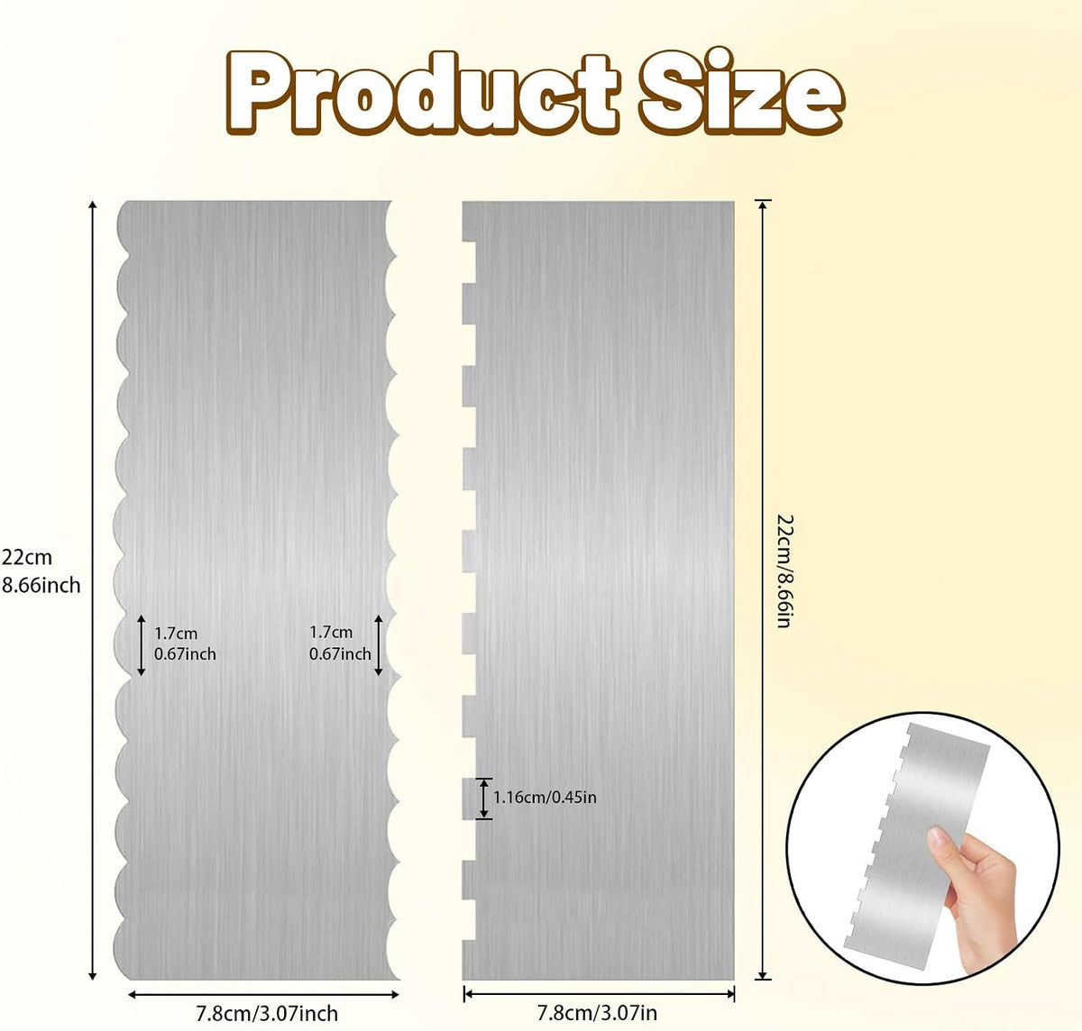 2 Pieces 8.7 Inche Stainless Steel Cake Scraper Double Sided Patterned