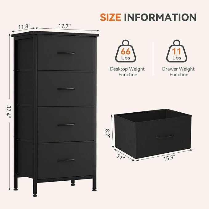 Sweetcrispy 4 Fabric Drawer Small Dresser, Bedside Nightstand - Image 3