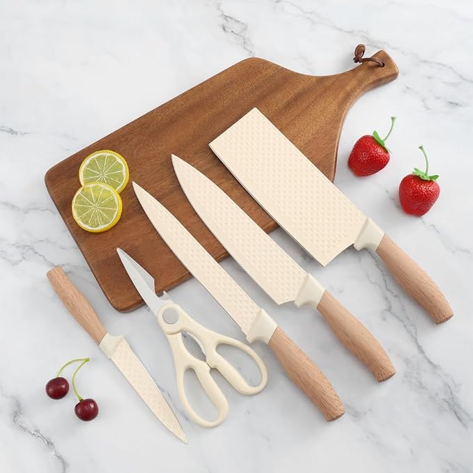 Knife Set, Wiztoynia 6-Piece Beige Kitchen Knife Set - Image 9
