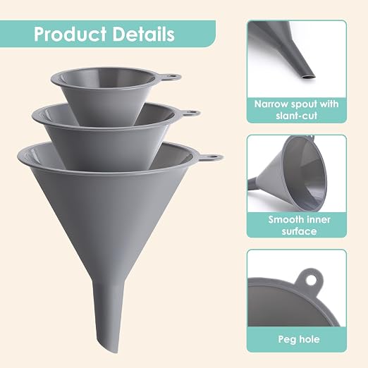 Plastic Kitchen Funnel Set of 3, Durable Round Food Grade Cooking Funnels - Image 3