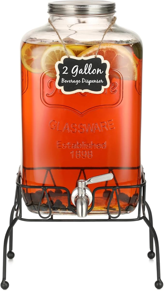 2 Gallon Glass Drink Dispenser by Unknown