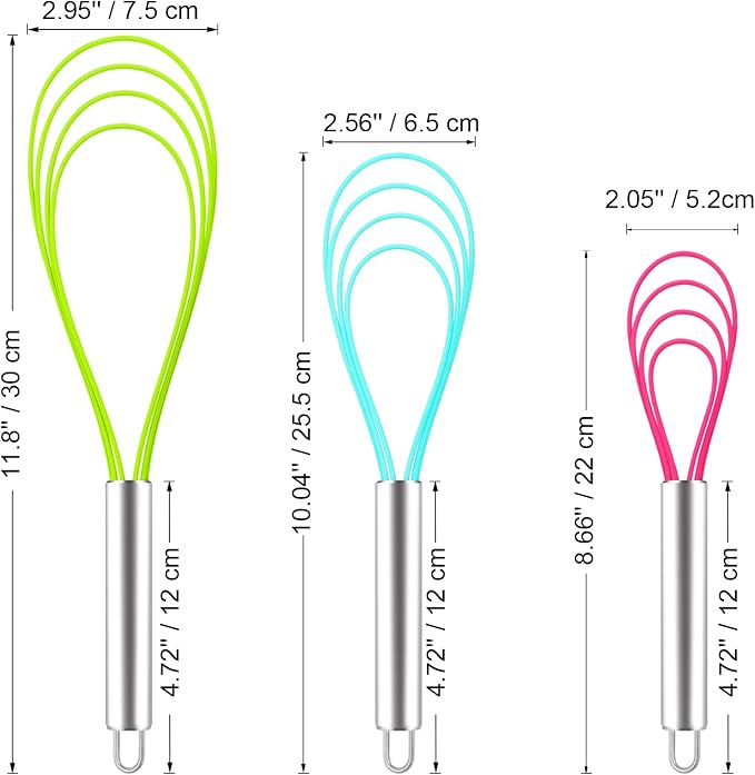 Webake Silicone Flat Whisk Set of 3, Heat Resistant Kitchen Whisks - Image 4