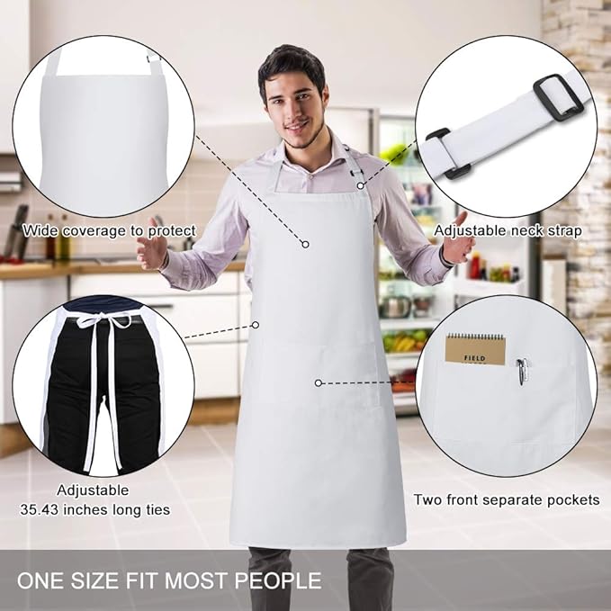 Jubatus 2 Pack Bib Aprons with 2 Pockets Cooking Chef Kitchen Apron - Image 2