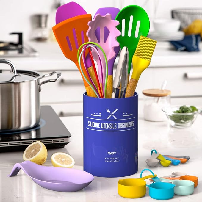 Umite Chef Kitchen Cooking Utensils Set, Wooden Handle Silicone Kitchen Gadgets - Image 5