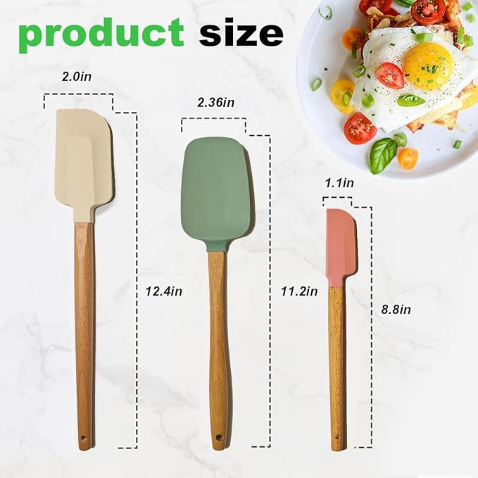 3PCS Silicone Spatula Wooden Handle Set, Heat Resistant Silicone Spatula - Image 3