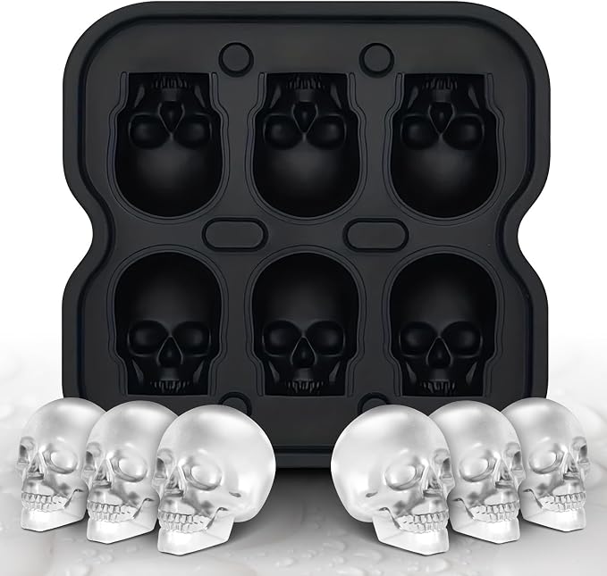 Skull Ice Cube Mold, 6-Cavity Silicone Ice Tray by DakGagMah