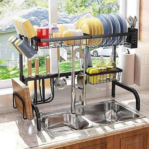 Over-the-Sink 2-Tier Dish Drying Rack, 25.5-33.5 in, Black