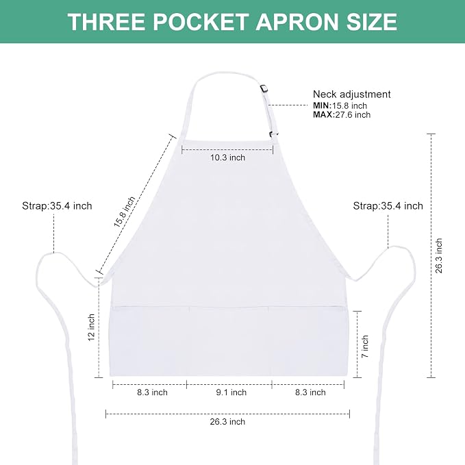 Jubatus 2 Pack 3 Pockets Adjustable Bib Apron Chef Kitchen Cooking Aprons - Image 6