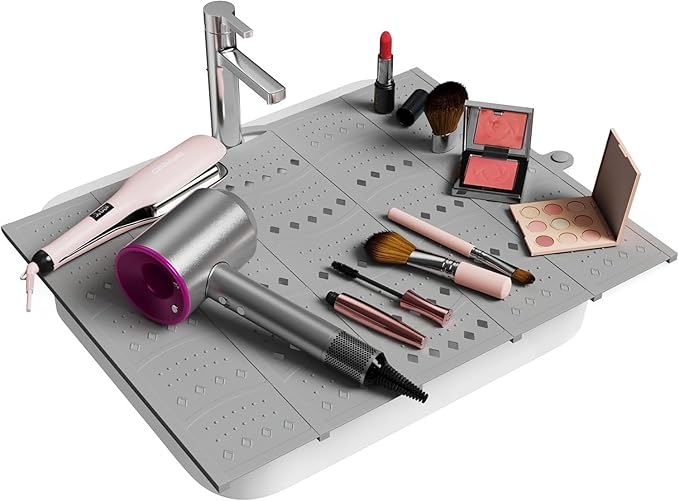 Bathroom Sink Cover for Counter Space, Foldable Silicone Makeup Mat for Hair by Johamoo