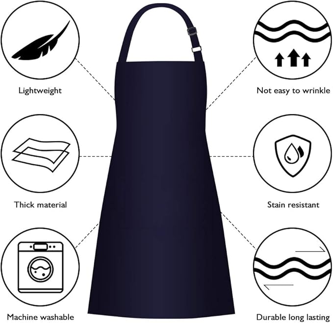 Jubatus 2 Pack Bib Aprons with 2 Pockets Cooking Chef Kitchen Apron - Image 6