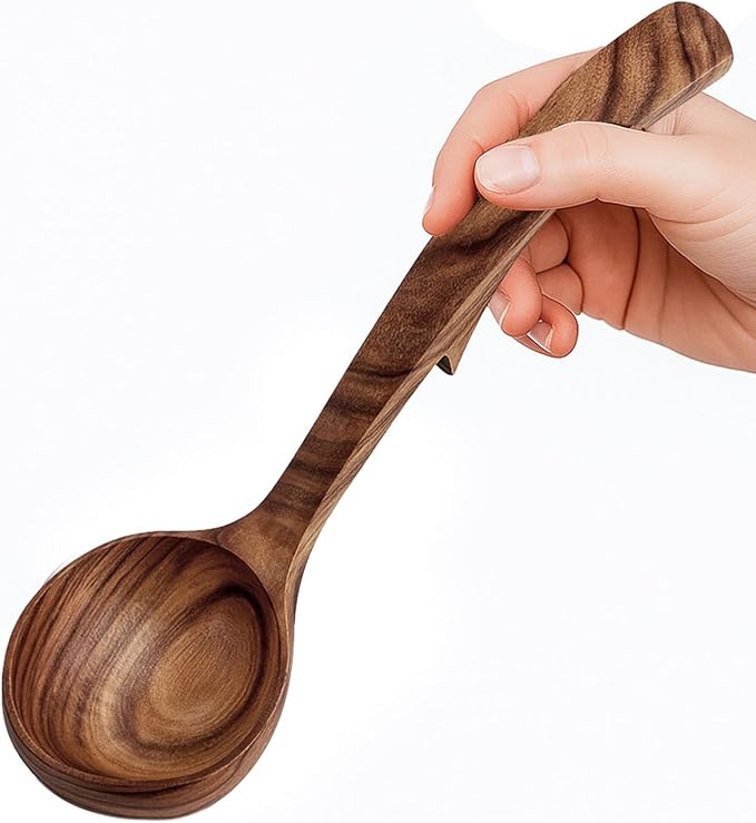 HANSGO Wooden Ladle for Cooking, Wooden Soup Spoons, Natural Teak Wood Serving - Image 7