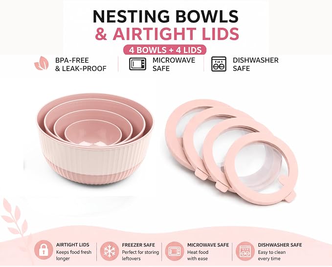 Mixing Bowls with Lids, 8-Piece Airtight Leak-Proof Nesting BPA-Free Bowl Set - Image 2