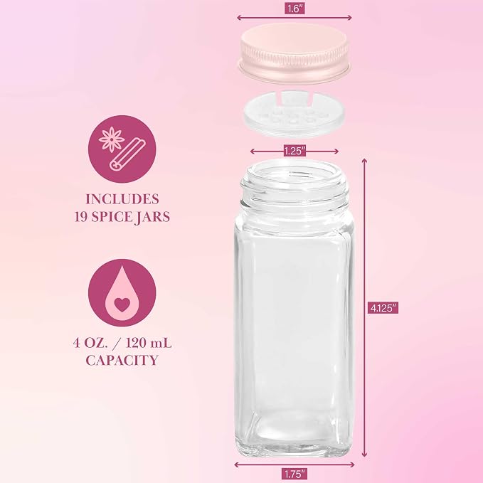 Paris Hilton Glass Spice Jar Storage Set, 4-Ounce Empty Spice Jars - Image 6