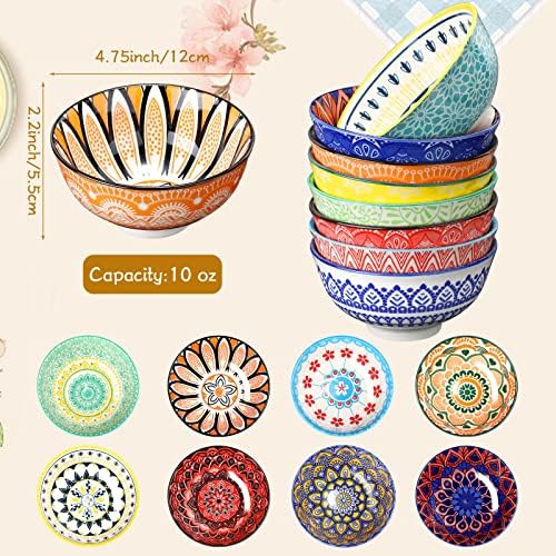 Censen 8 Pcs Colorful Ceramic Bowl Set, 10 Oz, 4.75" Cereal Bowls