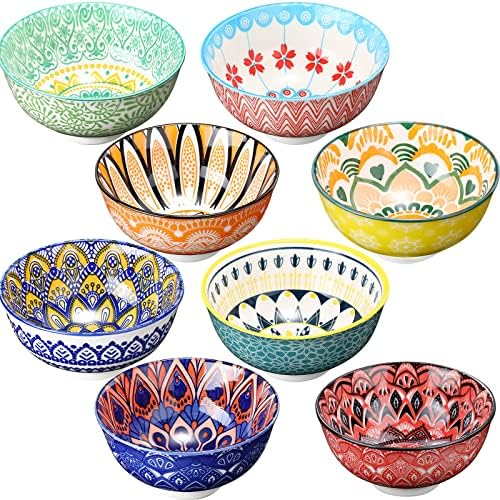 Censen 8 Pcs Colorful Ceramic Bowl Set, 10 Oz, 4.75" Cereal Bowls