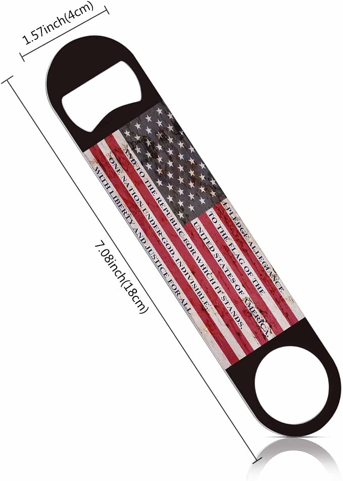 Usa Flag Stainless Steel Bottle Opener Pledge of Allegiance Written on A - Image 2