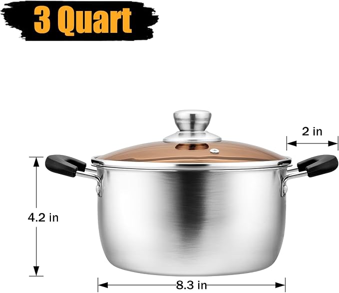 P&P CHEF 3 Qt Stockpot with Lid, Stainless Steel Cooking Stock Pot - Image 3