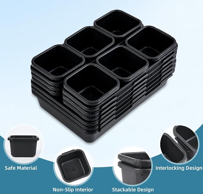 Kutesna 25 PCS Black Drawer Organizer Set, 4 Size Interlocking Plastic Storage - Image 7